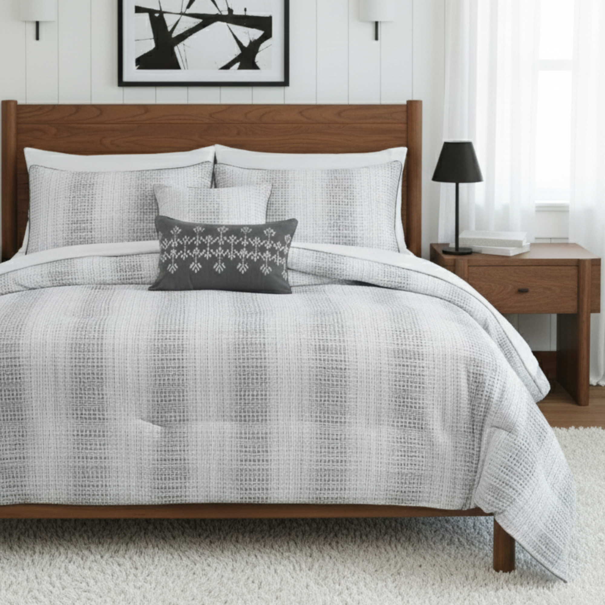 WAFFLE WEAVE STRIPE COMFORTER SET