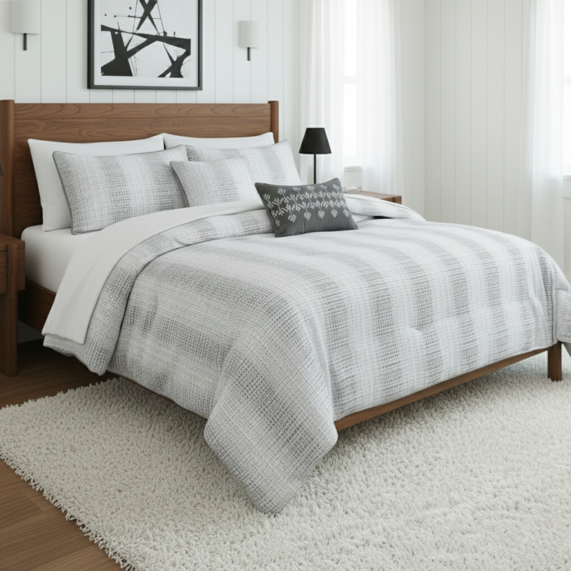 WAFFLE WEAVE STRIPE COMFORTER SET