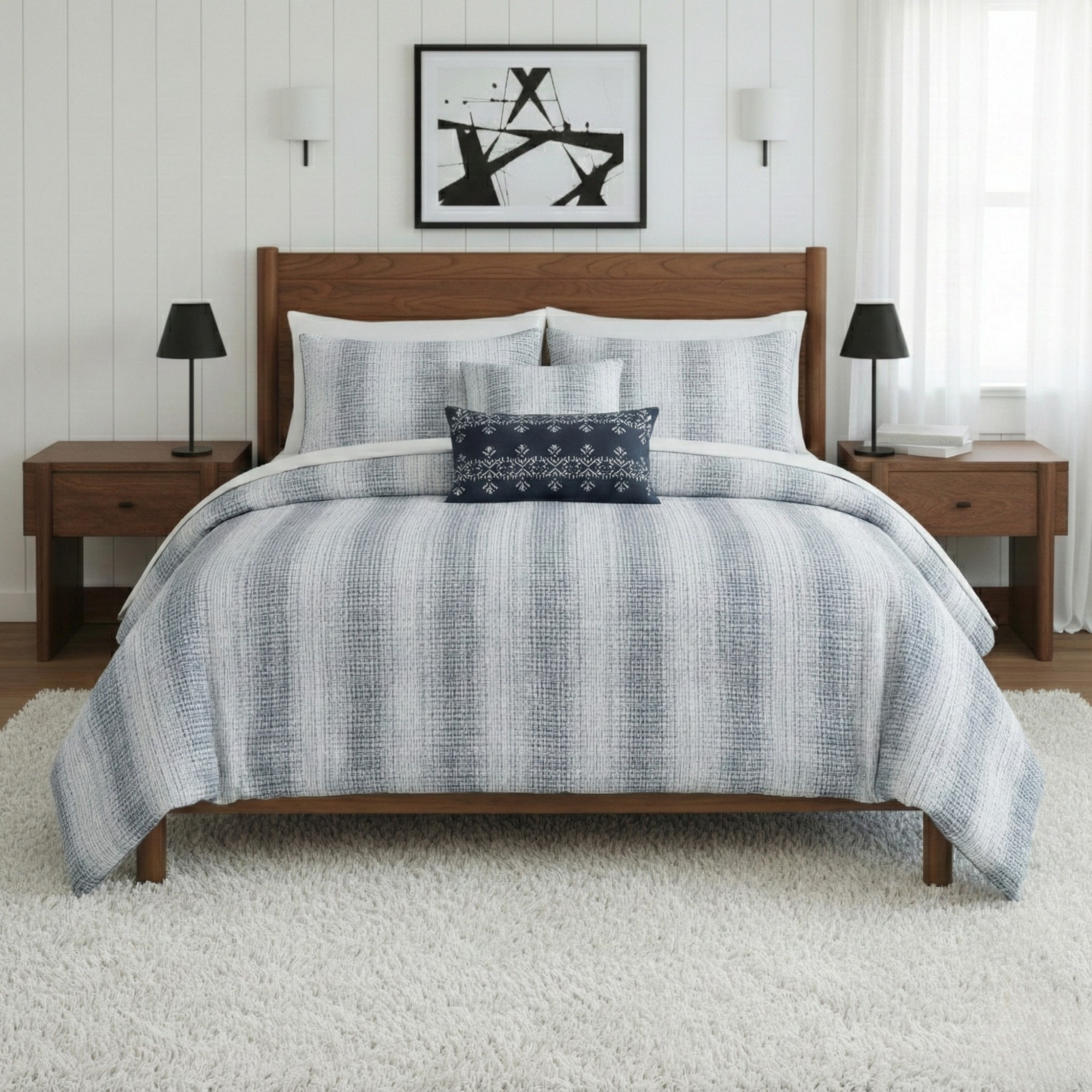 WAFFLE WEAVE STRIPE COMFORTER SET