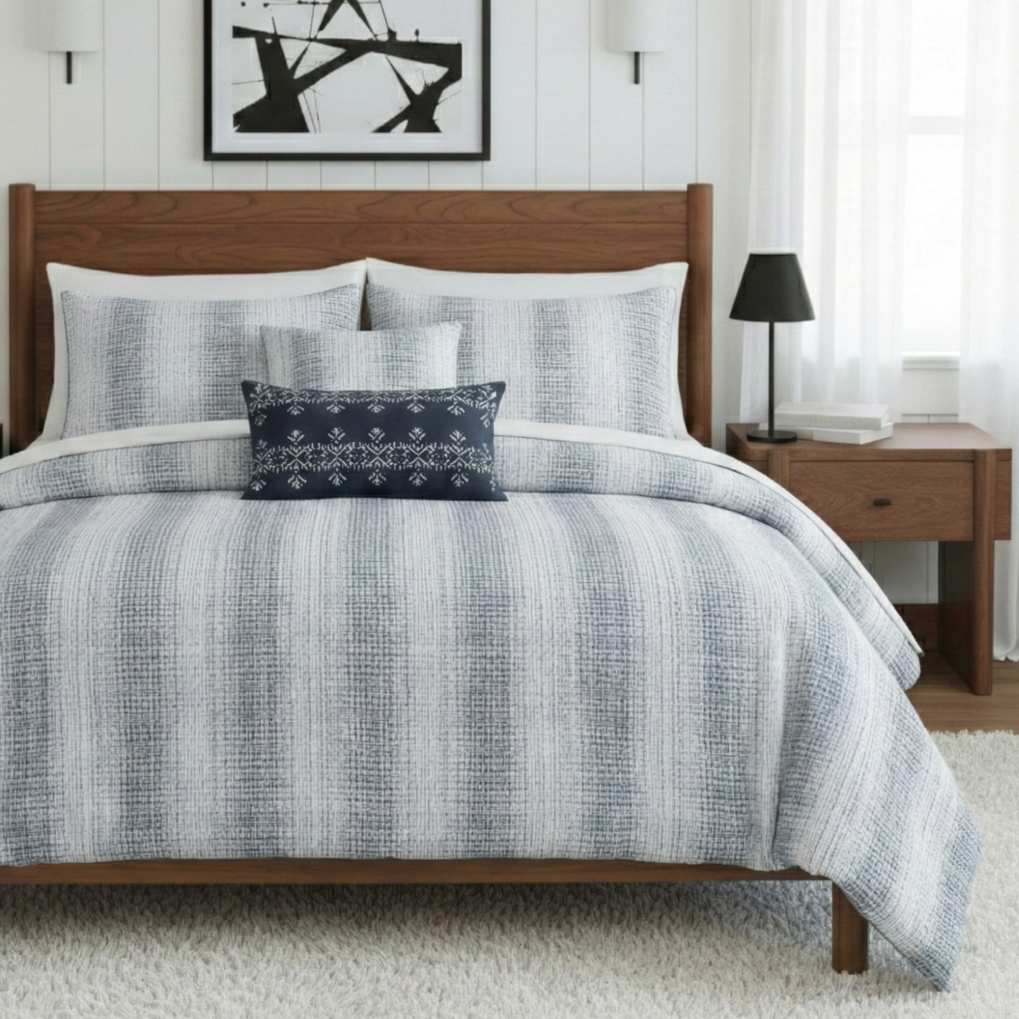 WAFFLE WEAVE STRIPE COMFORTER SET