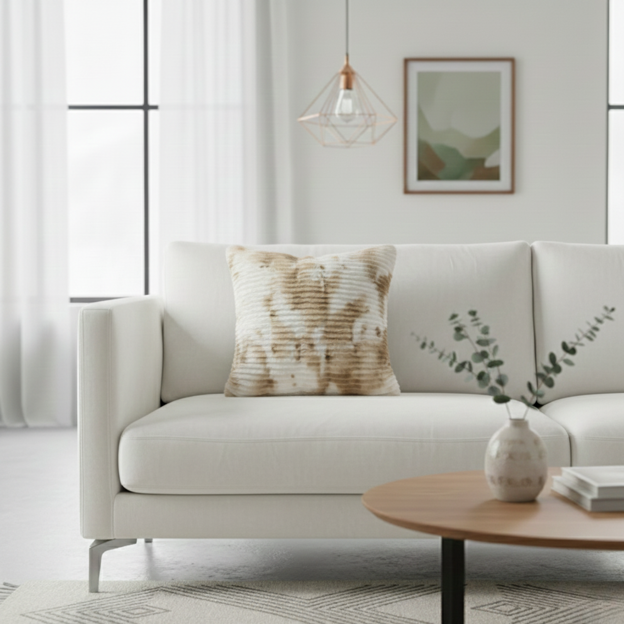 FAUX FUR RIBBED TEXTURED DECOR PILLOW