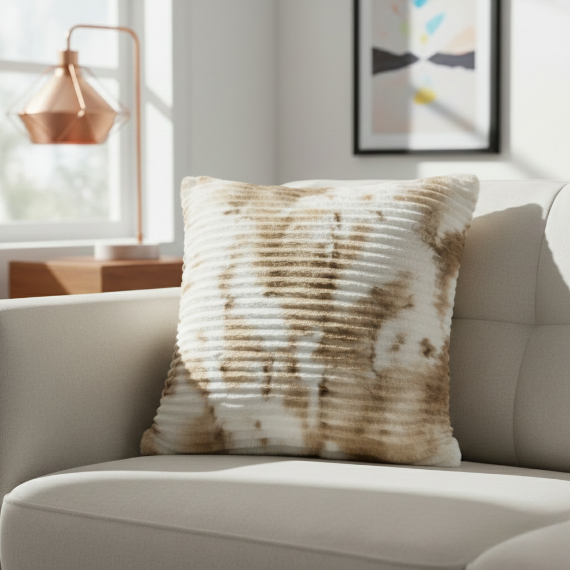 FAUX FUR RIBBED TEXTURED DECOR PILLOW