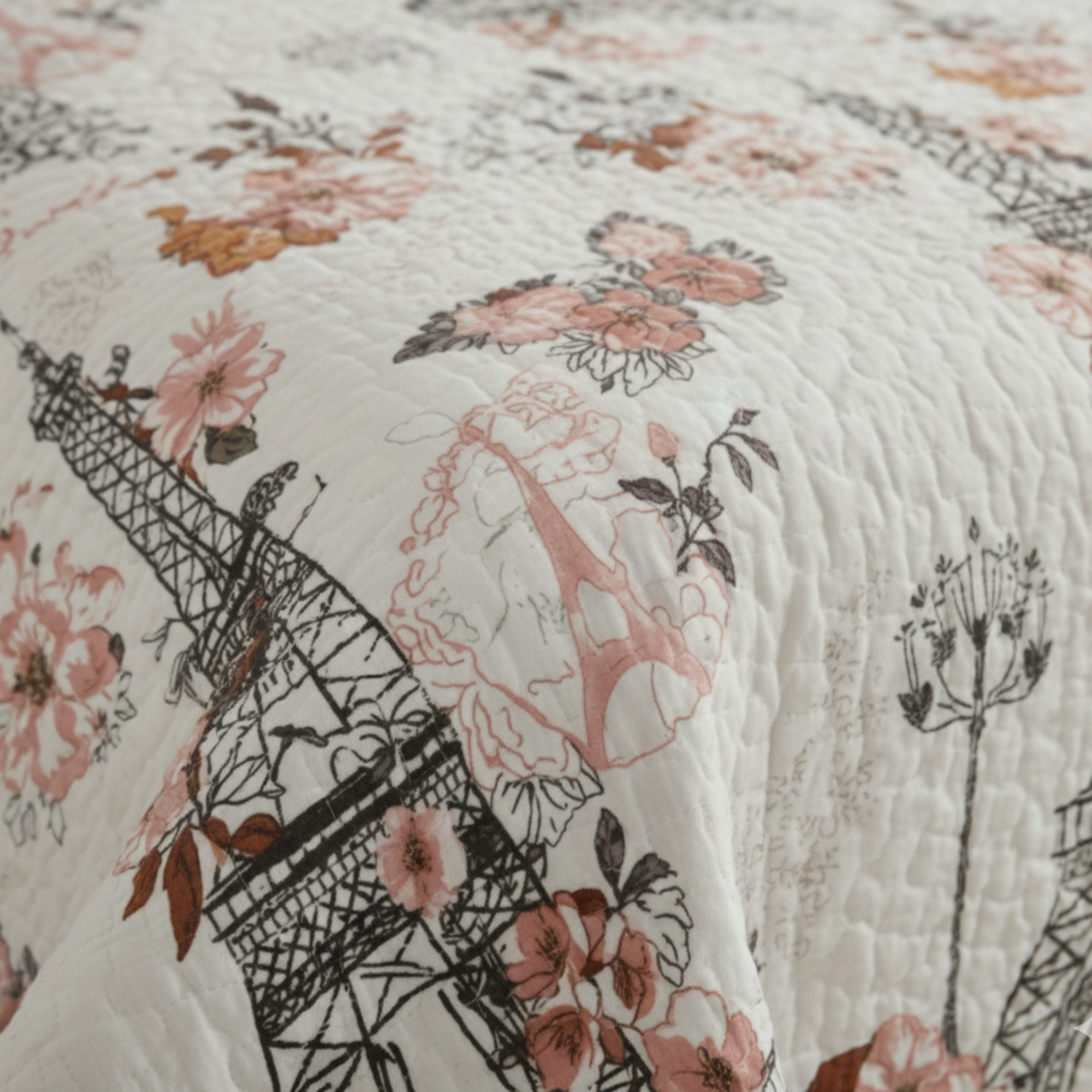 VINTAGE PARIS FLORAL REVERSIBLE QUILT SET