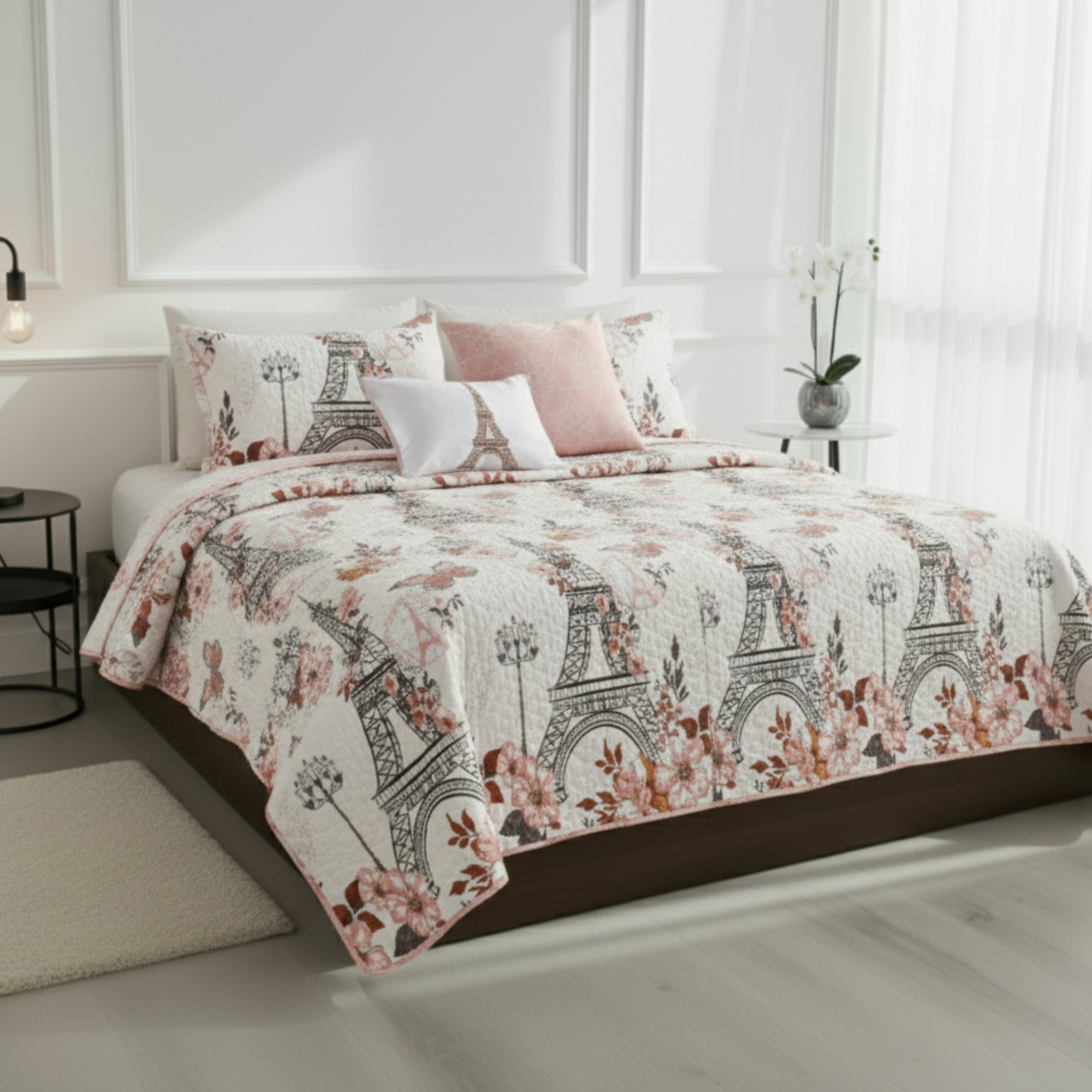 VINTAGE PARIS FLORAL REVERSIBLE QUILT SET