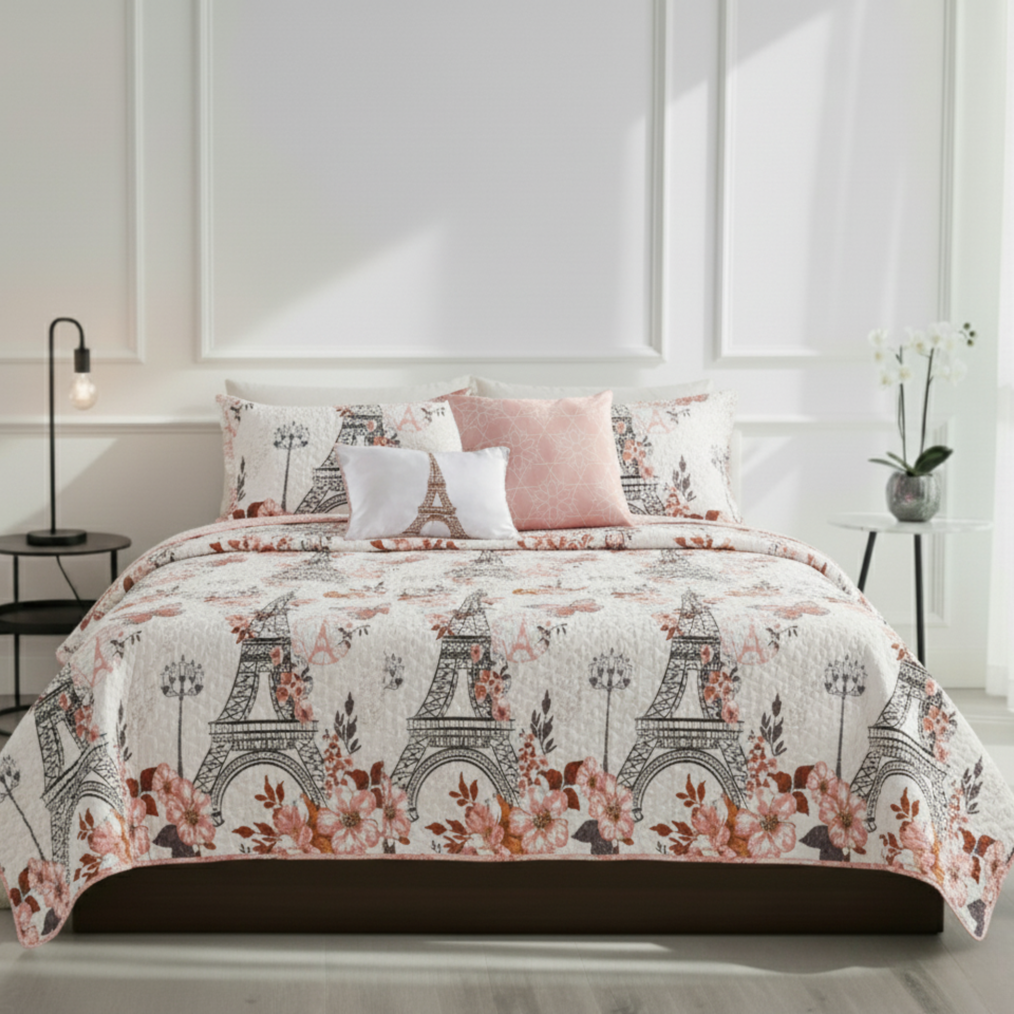 VINTAGE PARIS FLORAL REVERSIBLE QUILT SET