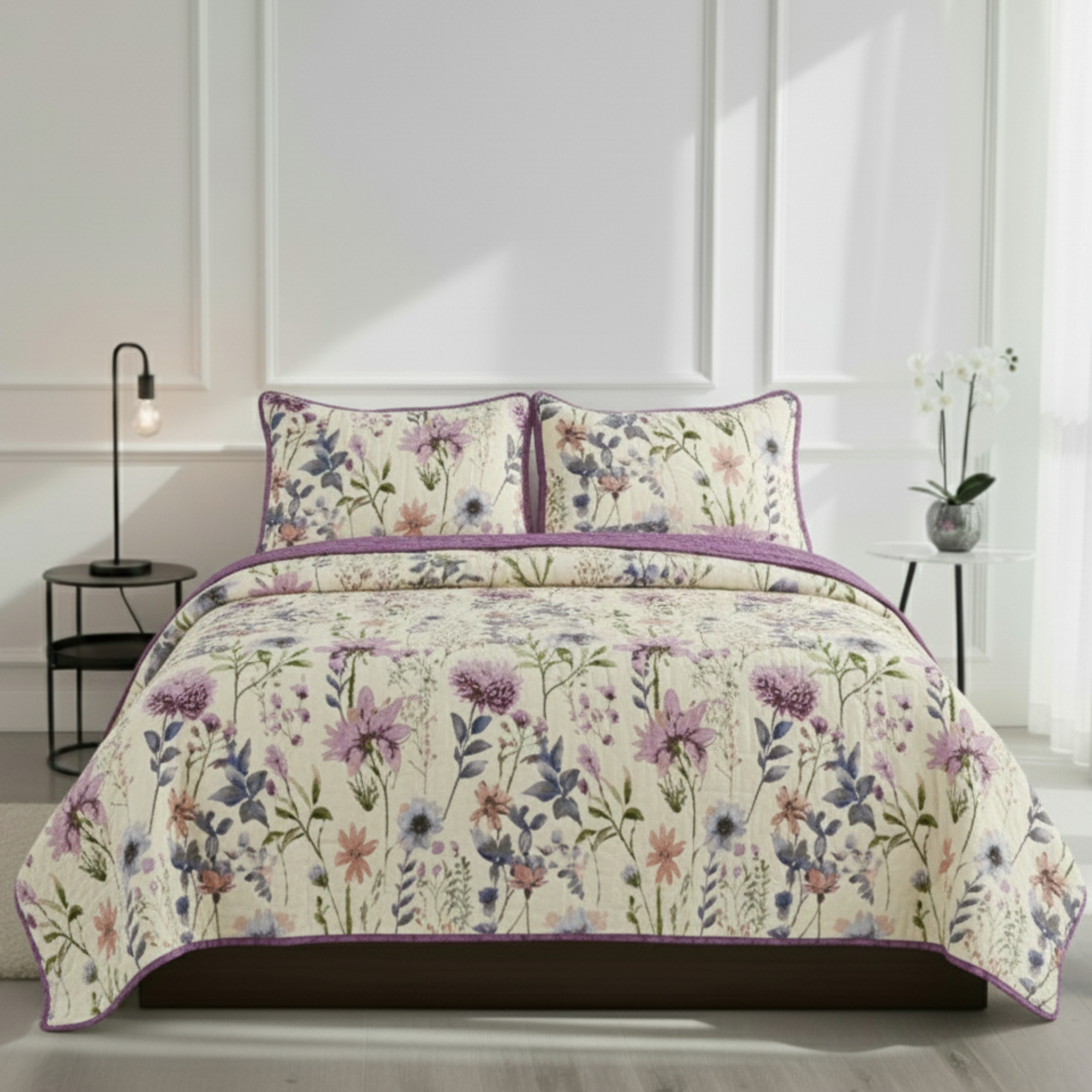 COTTAGE GARDEN FLORAL REVERSIBLE QUIT SET