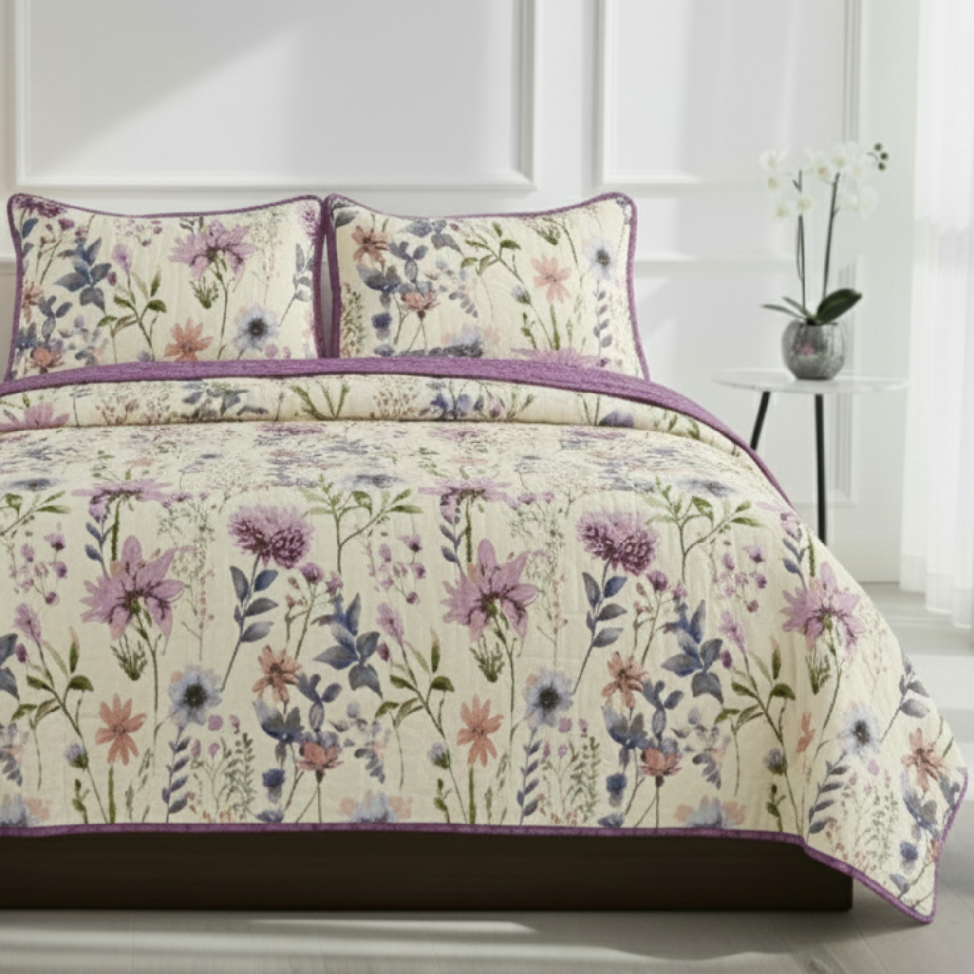 COTTAGE GARDEN FLORAL REVERSIBLE QUIT SET