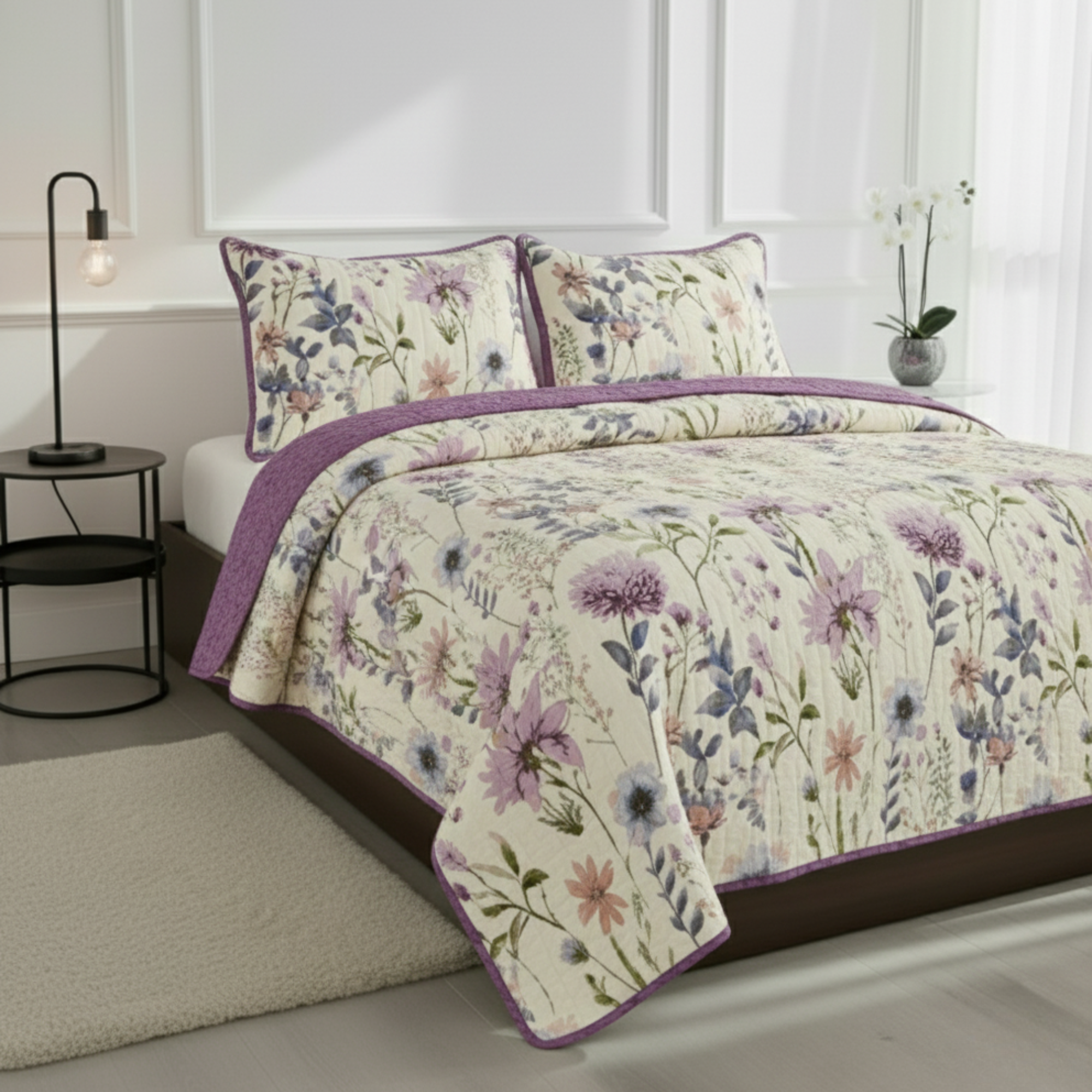 COTTAGE GARDEN FLORAL REVERSIBLE QUIT SET