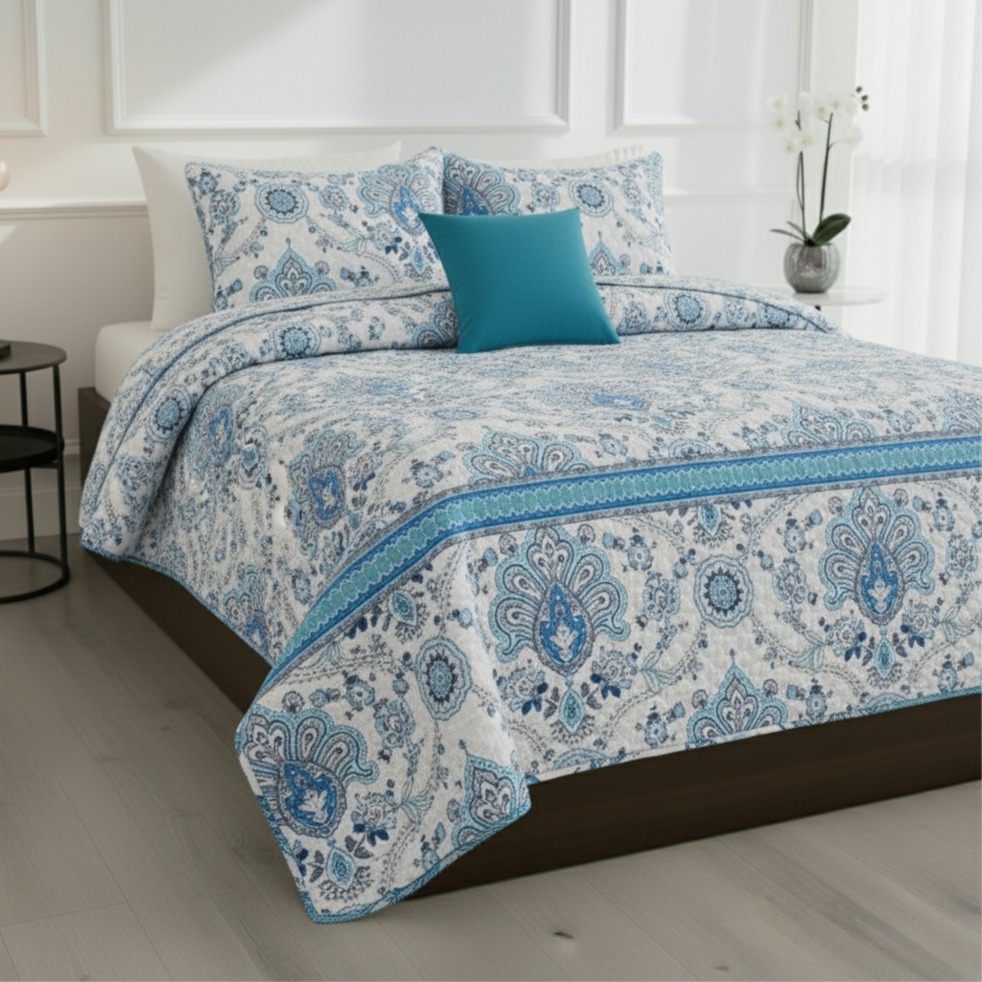 BOHEMIAN CHIC BLUE REVERSIBLE QUILT SET