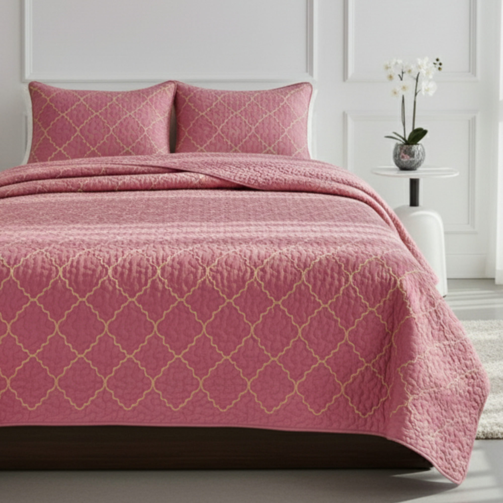 EMBRIODERY GEOMETRIC TEXTURED QUILT SET