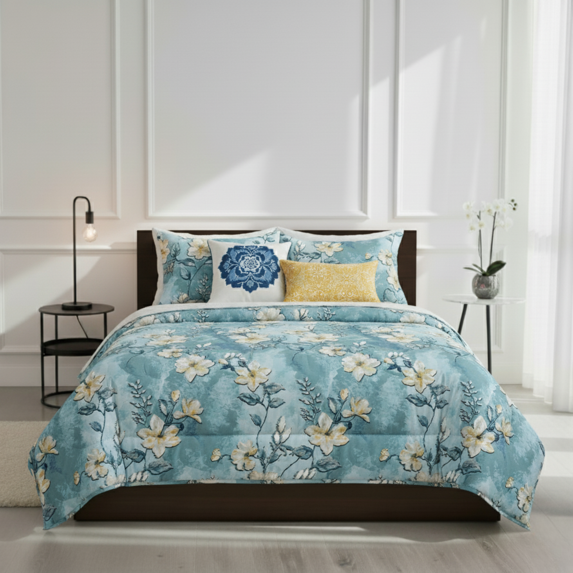 AQUA & YELLOW FLORAL COMFORTER SET