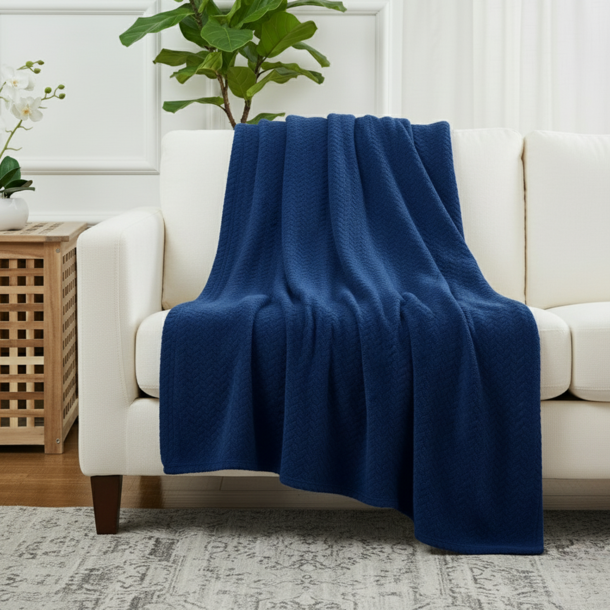 HERRINGBONE TEXTURE THROW BLANKET