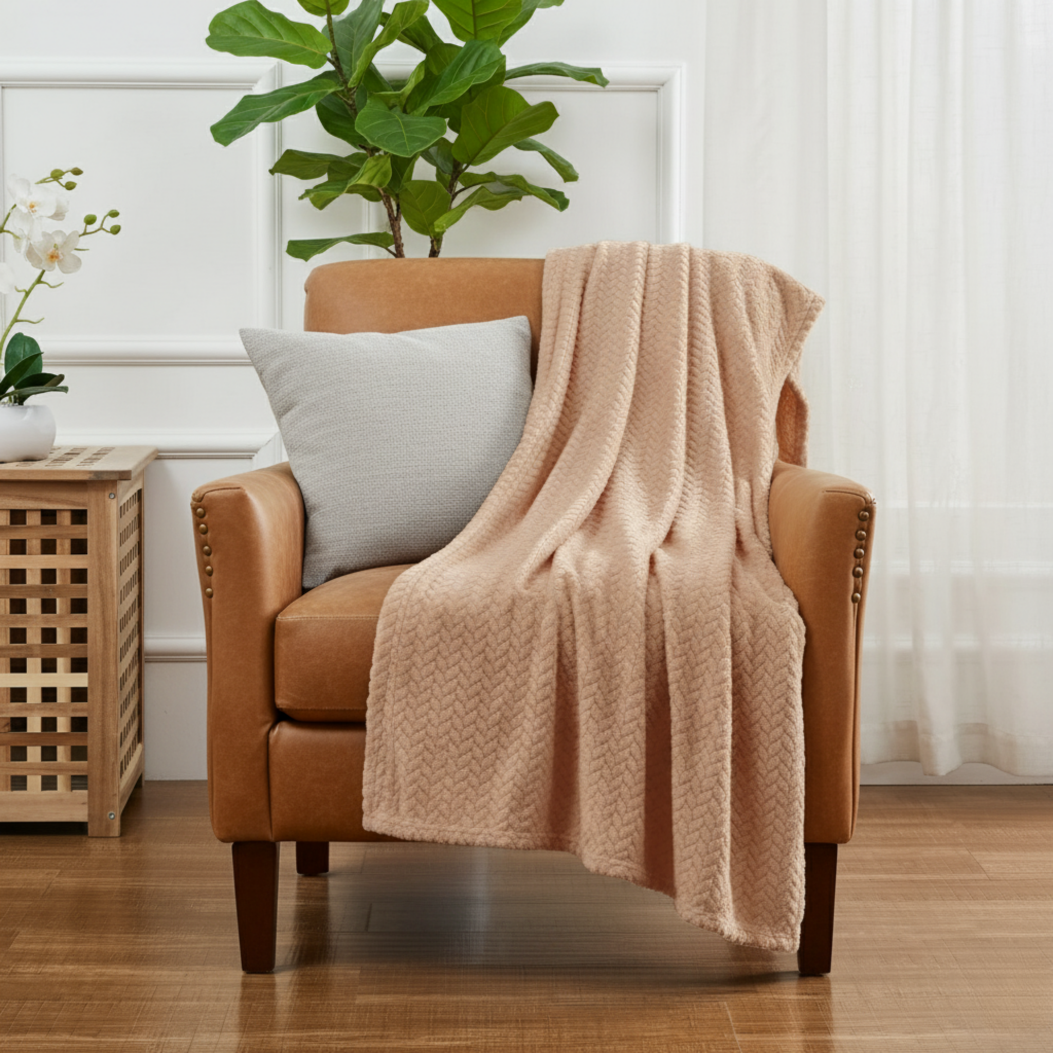 HERRINGBONE TEXTURE THROW BLANKET