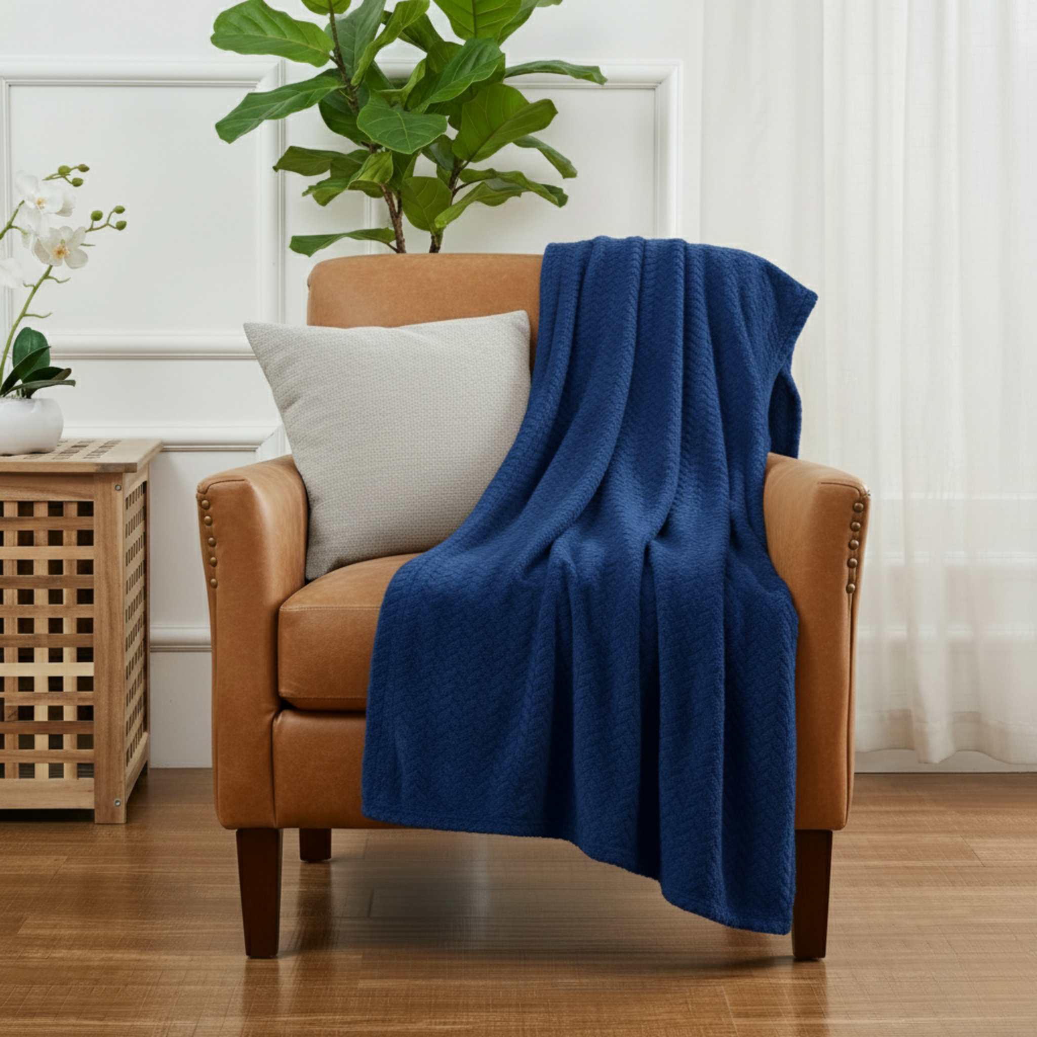 HERRINGBONE TEXTURE THROW BLANKET