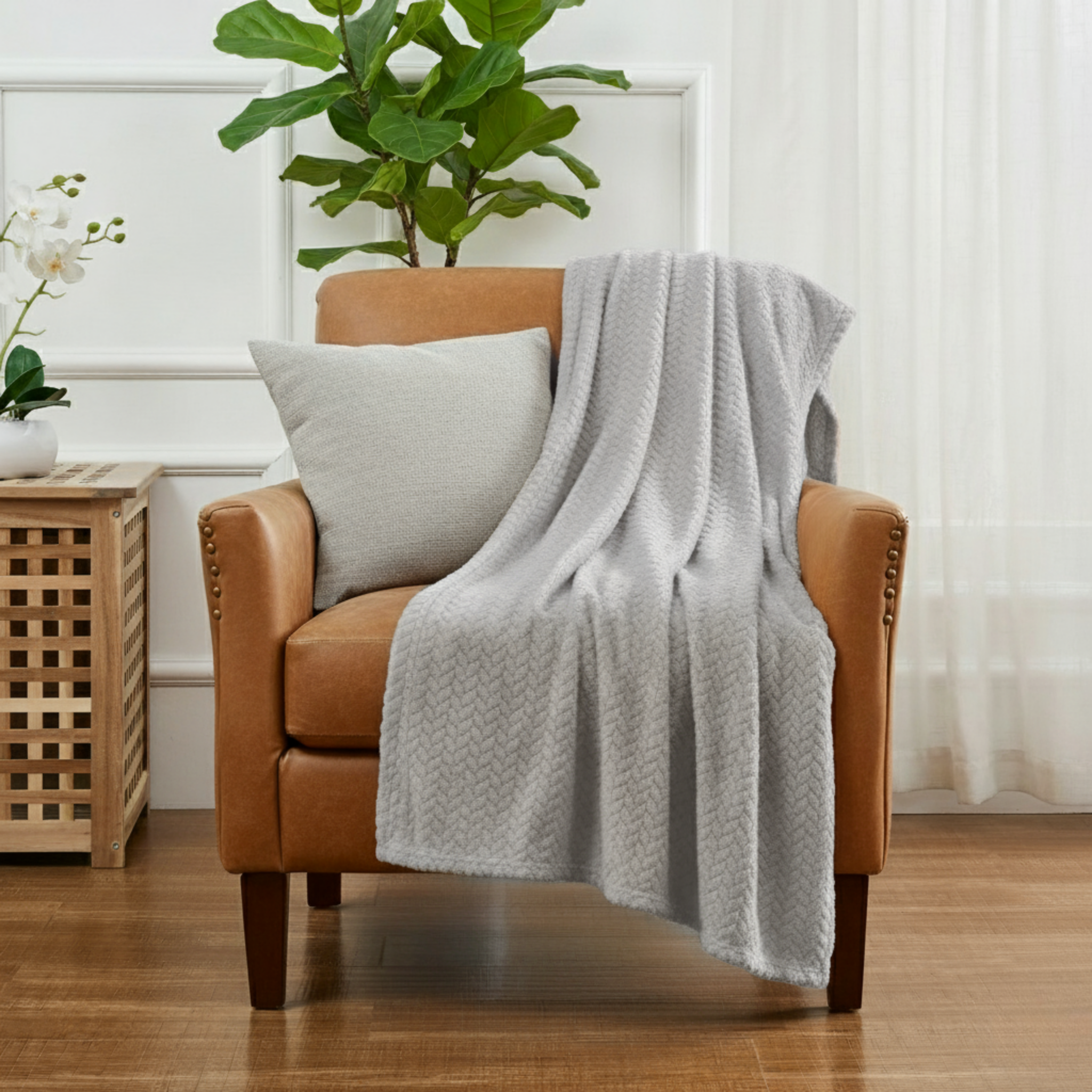 HERRINGBONE TEXTURE THROW BLANKET